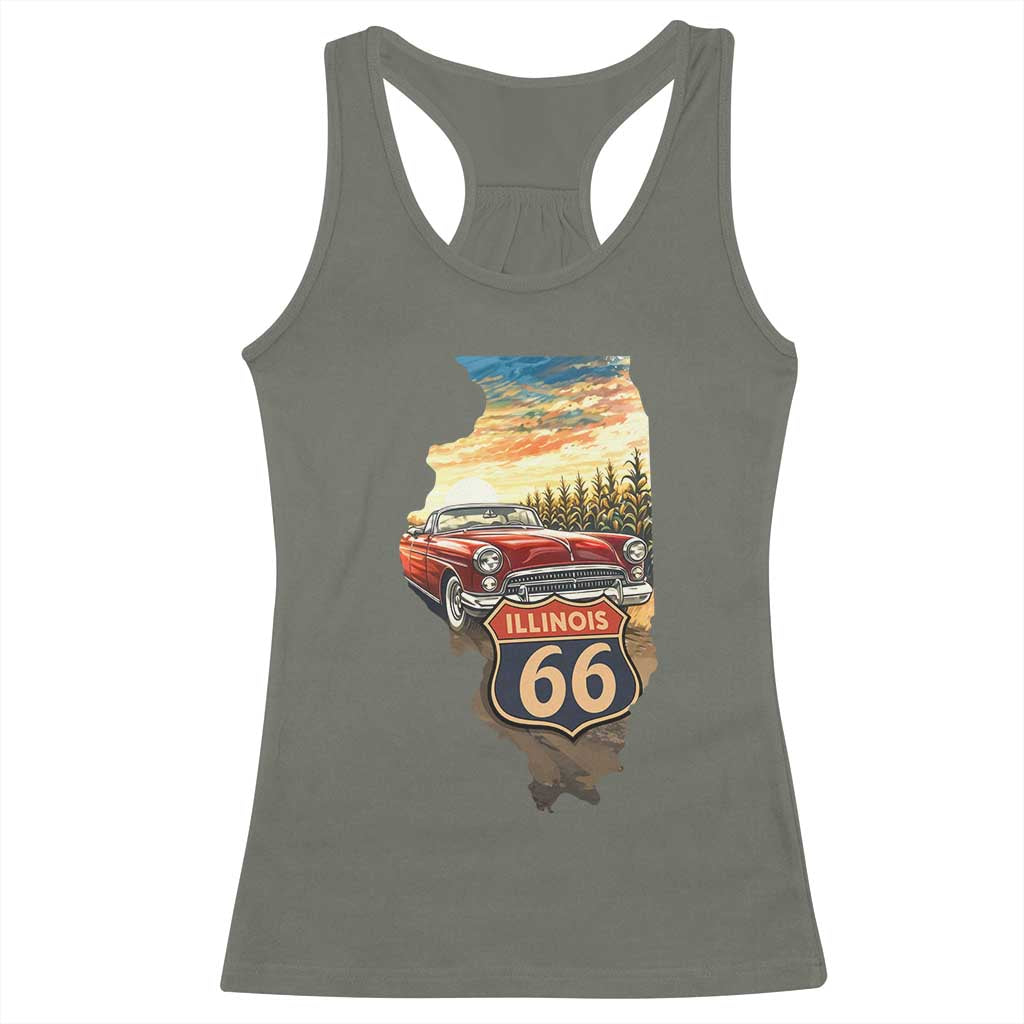 Route Highway 66 Illinois State Pride Racerback Tank Top Mother Road Travel Gift TS12 Military Green Print Your Wear