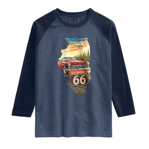 Route Highway 66 Illinois State Pride Raglan Shirt Mother Road Travel Gift TS12 Heather Denim Navy Print Your Wear