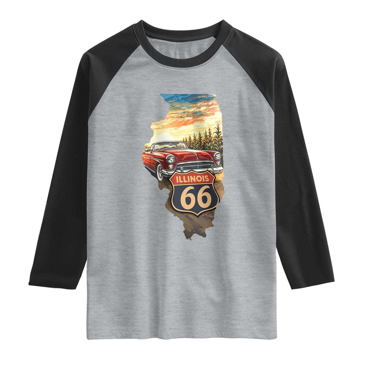 Route Highway 66 Illinois State Pride Raglan Shirt Mother Road Travel Gift TS12 Heather Gray Black Print Your Wear