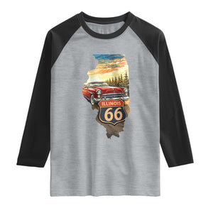 Route Highway 66 Illinois State Pride Raglan Shirt Mother Road Travel Gift TS12 Heather Gray Black Print Your Wear