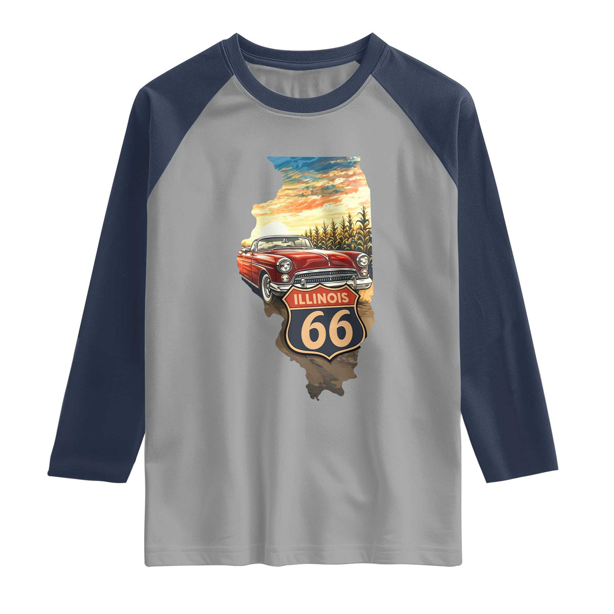 Route Highway 66 Illinois State Pride Raglan Shirt Mother Road Travel Gift TS12 Sport Gray Navy Print Your Wear