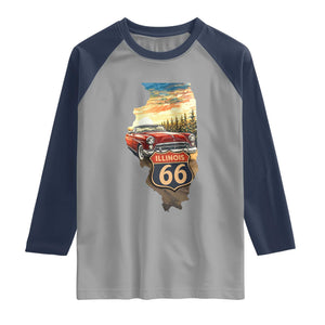 Route Highway 66 Illinois State Pride Raglan Shirt Mother Road Travel Gift TS12 Sport Gray Navy Print Your Wear
