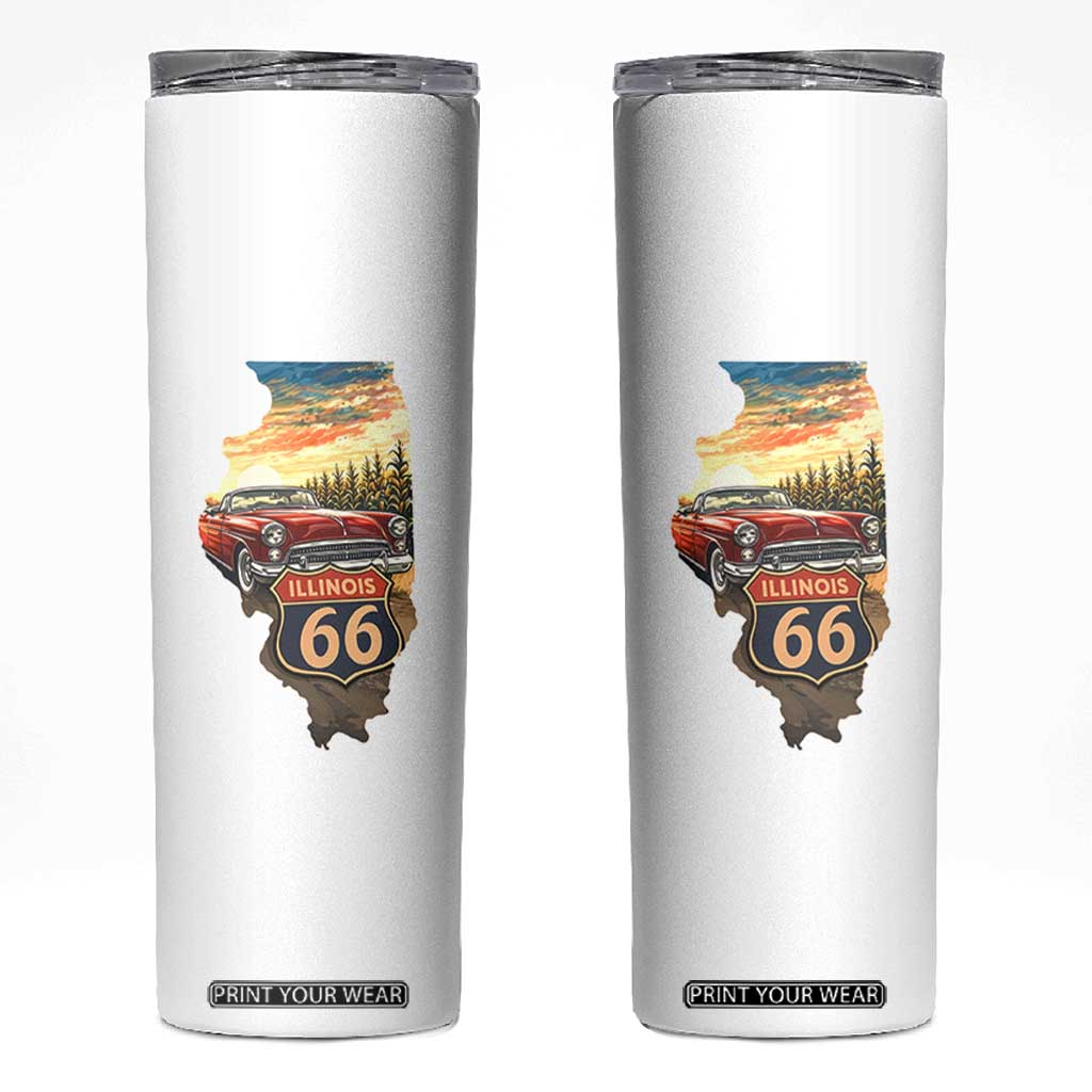 Route Highway 66 Illinois State Pride Skinny Tumbler Mother Road Travel Gift TS12 White Print Your Wear
