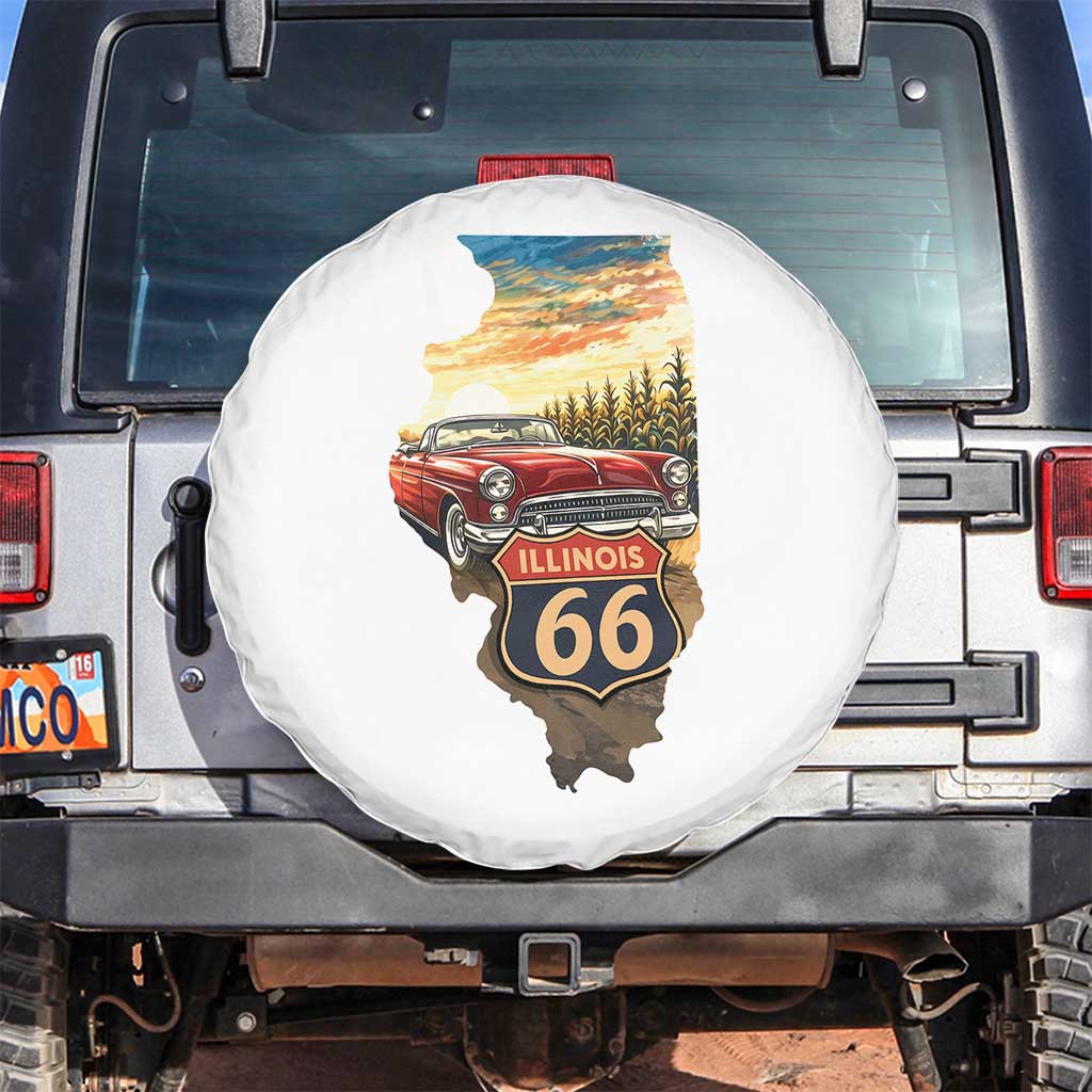 Route Highway 66 Illinois State Pride Spare Tire Cover Mother Road Travel Gift TS12 No hole White Print Your Wear
