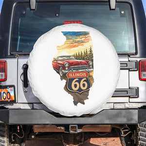 Route Highway 66 Illinois State Pride Spare Tire Cover Mother Road Travel Gift TS12 No hole White Print Your Wear