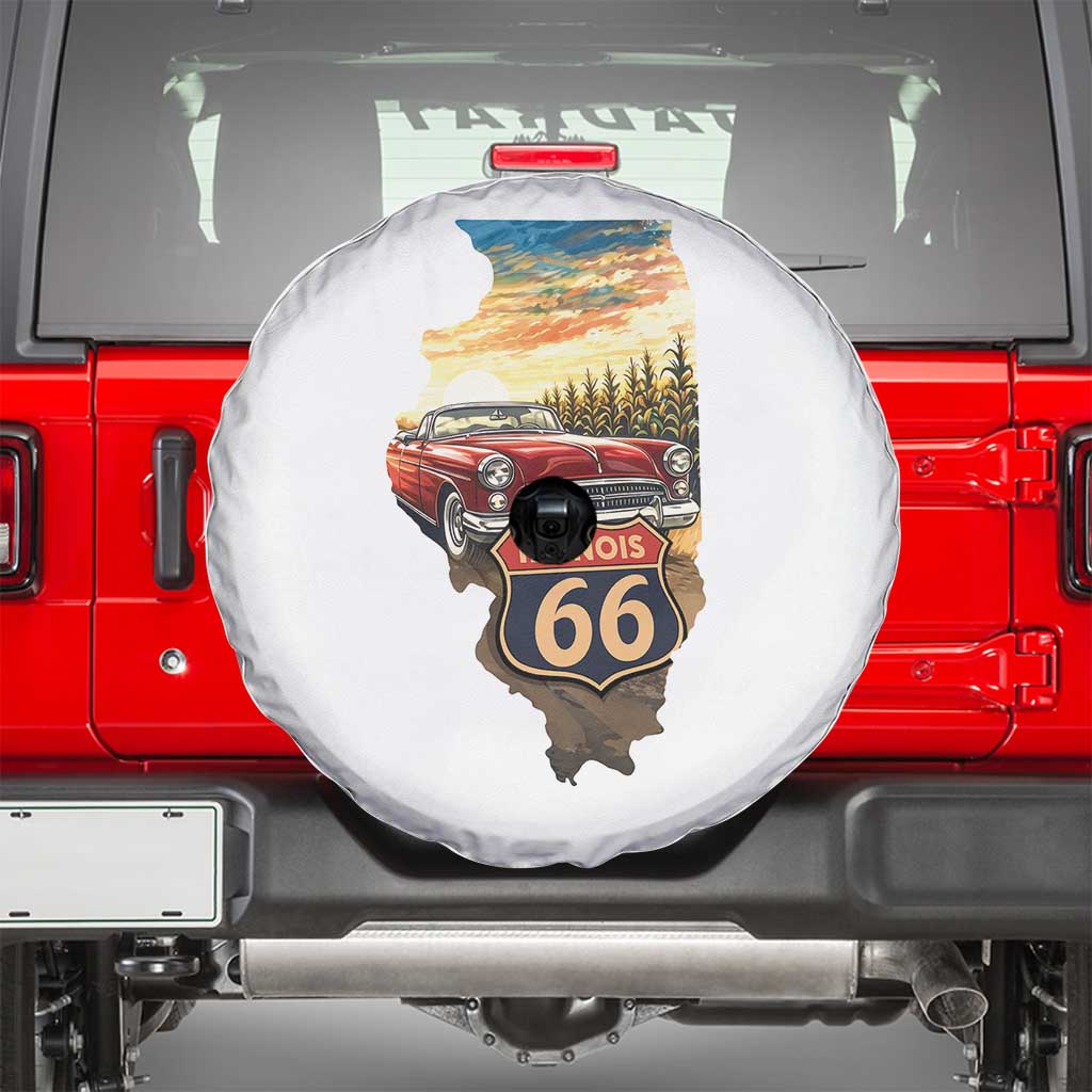 Route Highway 66 Illinois State Pride Spare Tire Cover Mother Road Travel Gift TS12 White Print Your Wear