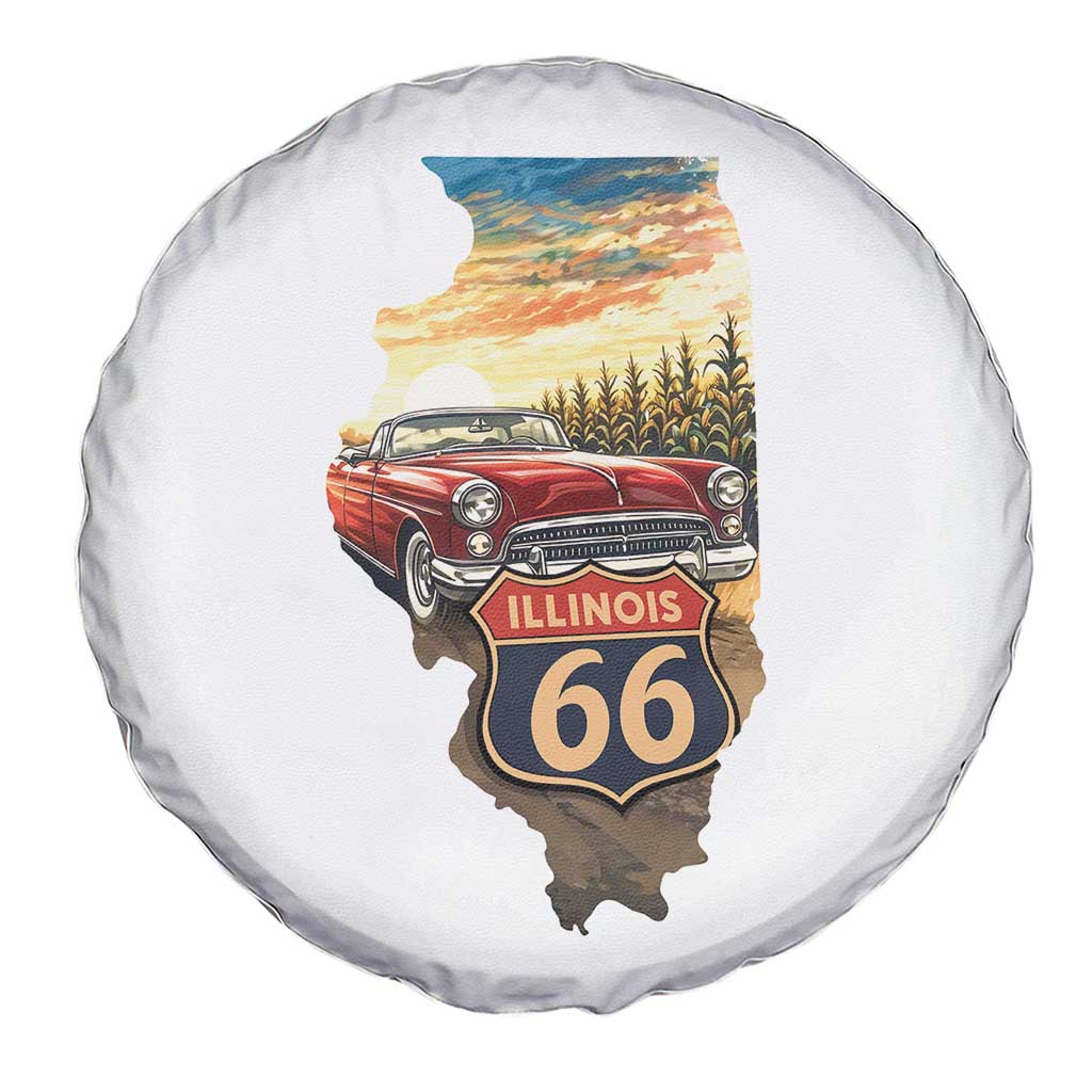 Route Highway 66 Illinois State Pride Spare Tire Cover Mother Road Travel Gift TS12 Print Your Wear