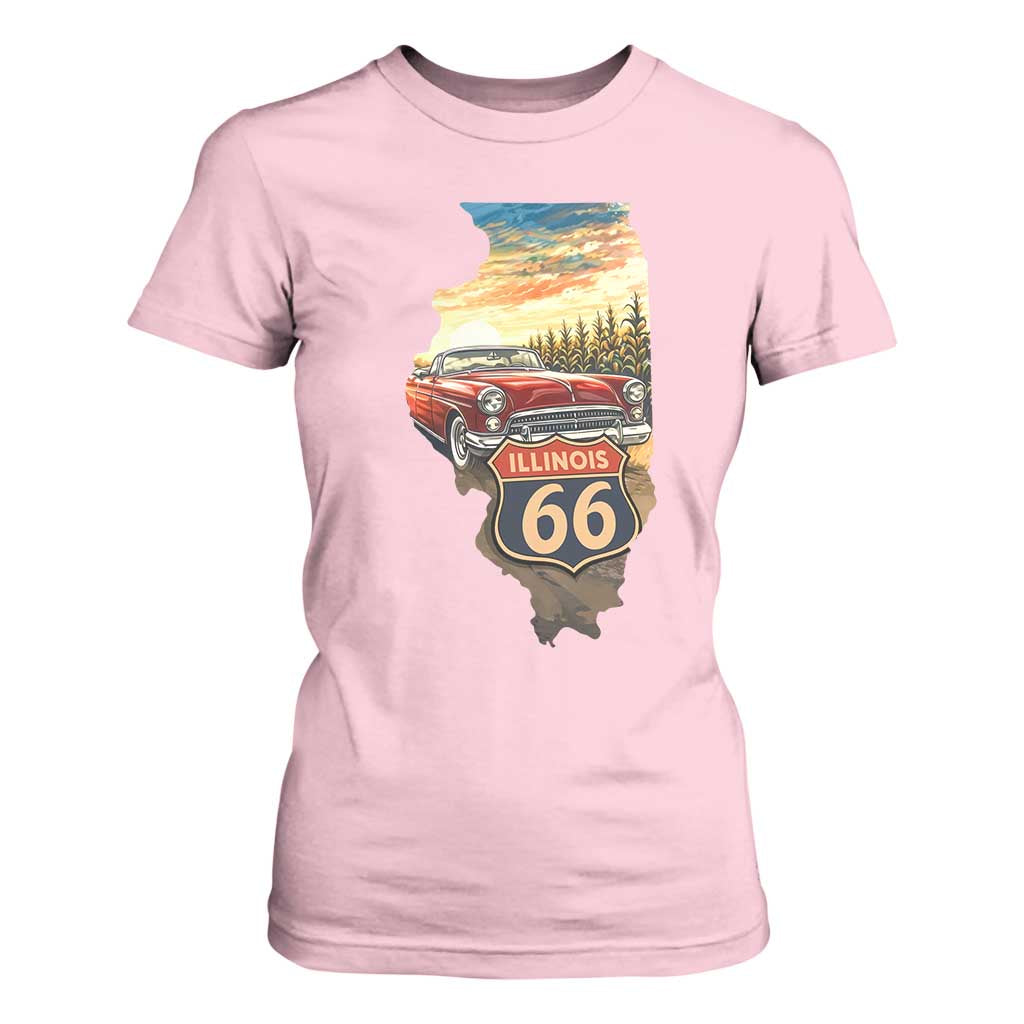 Route Highway 66 Illinois State Pride T Shirt For Women Mother Road Travel Gift TS12 Light Pink Print Your Wear