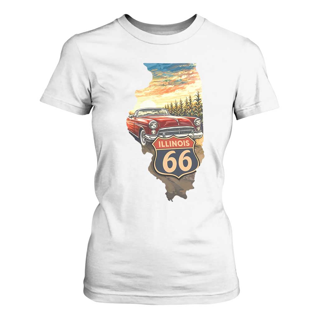 Route Highway 66 Illinois State Pride T Shirt For Women Mother Road Travel Gift TS12 White Print Your Wear
