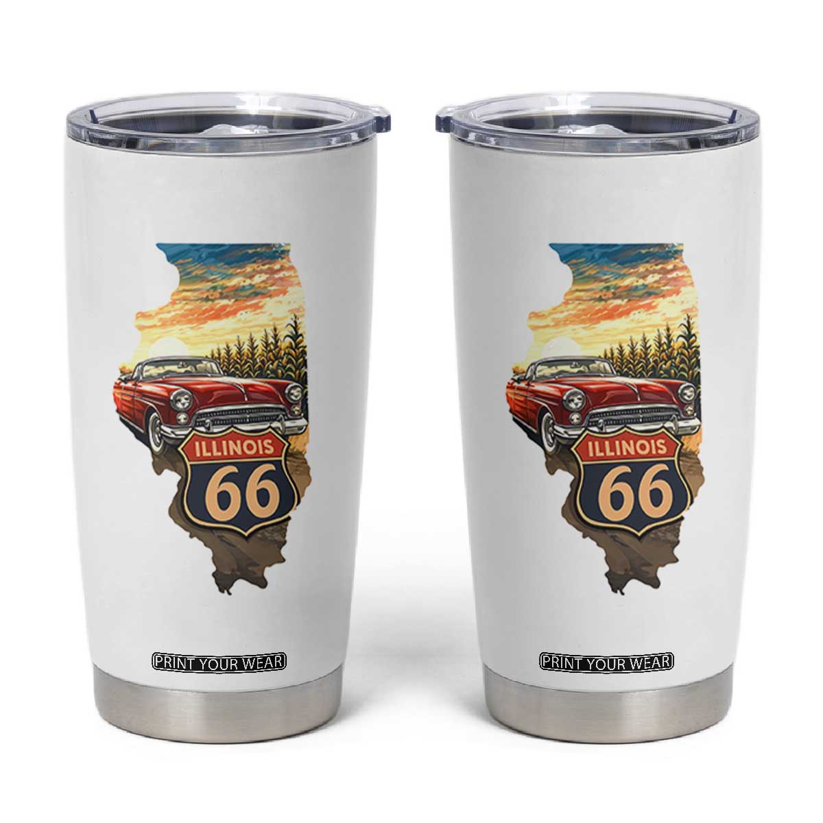 Route Highway 66 Illinois State Pride Tumbler Cup Mother Road Travel Gift TS12 White Print Your Wear