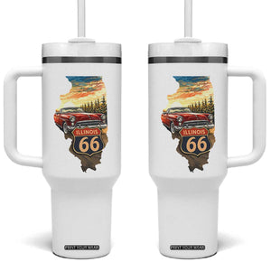 Route Highway 66 Illinois State Pride Tumbler With Handle Mother Road Travel Gift TS12 One Size: 40 oz White Print Your Wear