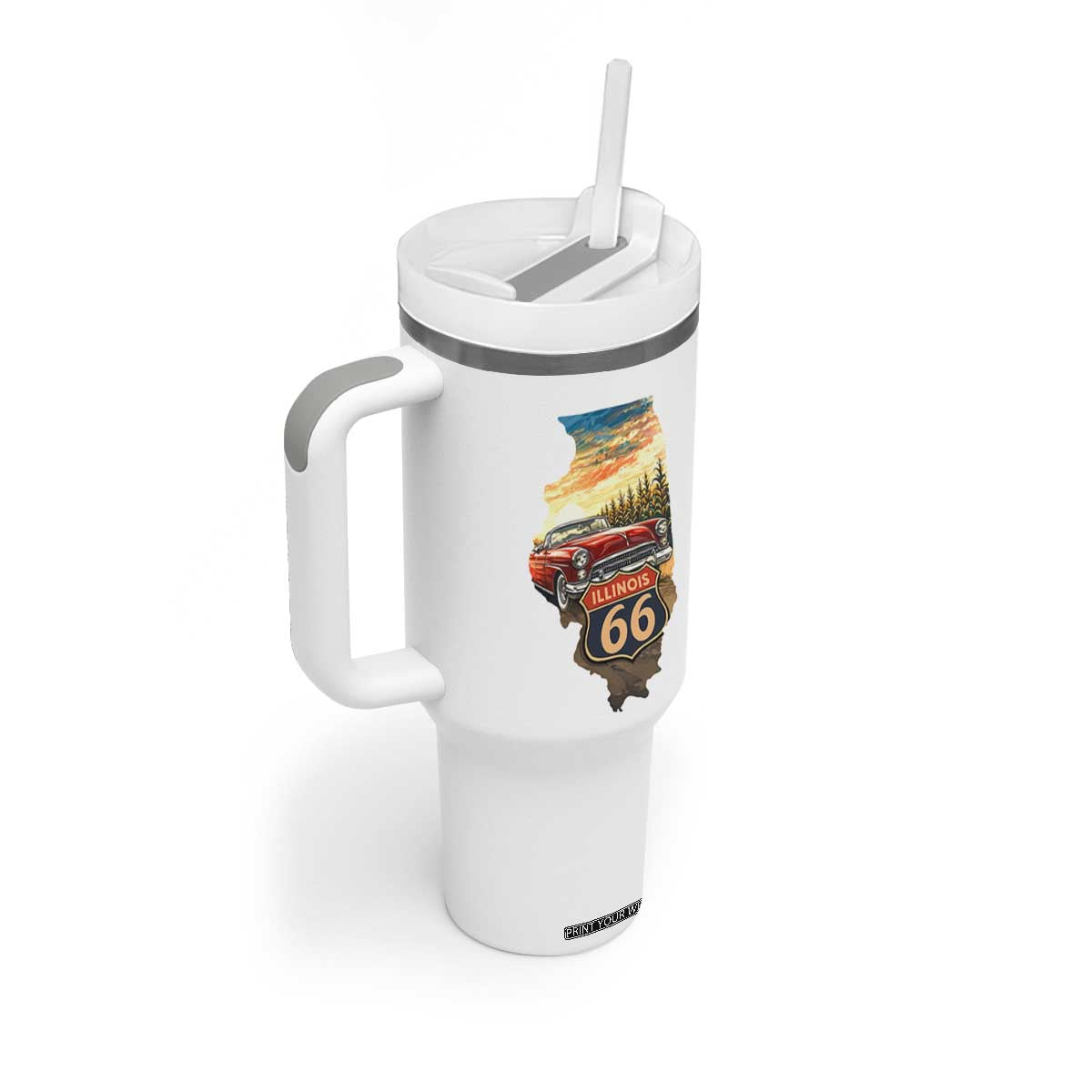 Route Highway 66 Illinois State Pride Tumbler With Handle Mother Road Travel Gift TS12 Print Your Wear