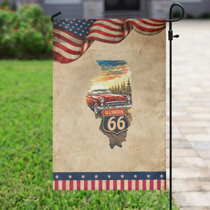 Route Highway 66 Illinois State Pride Garden Flag Mother Road Travel Gift TS12 Vintage Rustic Tan Navy Print Your Wear