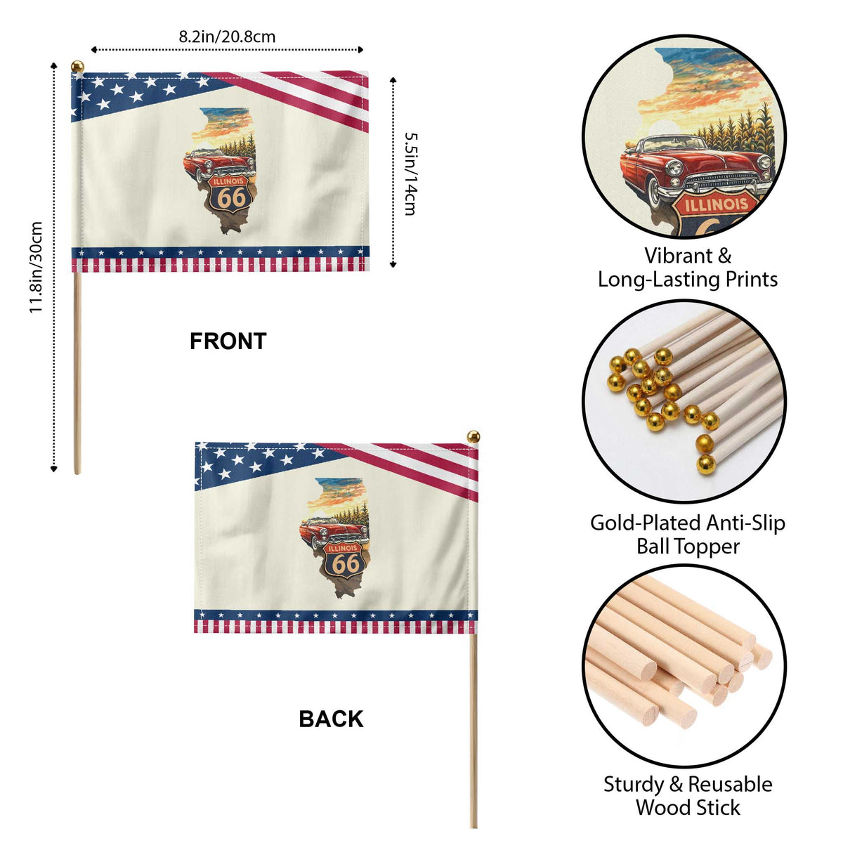 Route Highway 66 Illinois State Pride Patriotic Handheld Flag Mother Road Travel Gift TS12 Print Your Wear