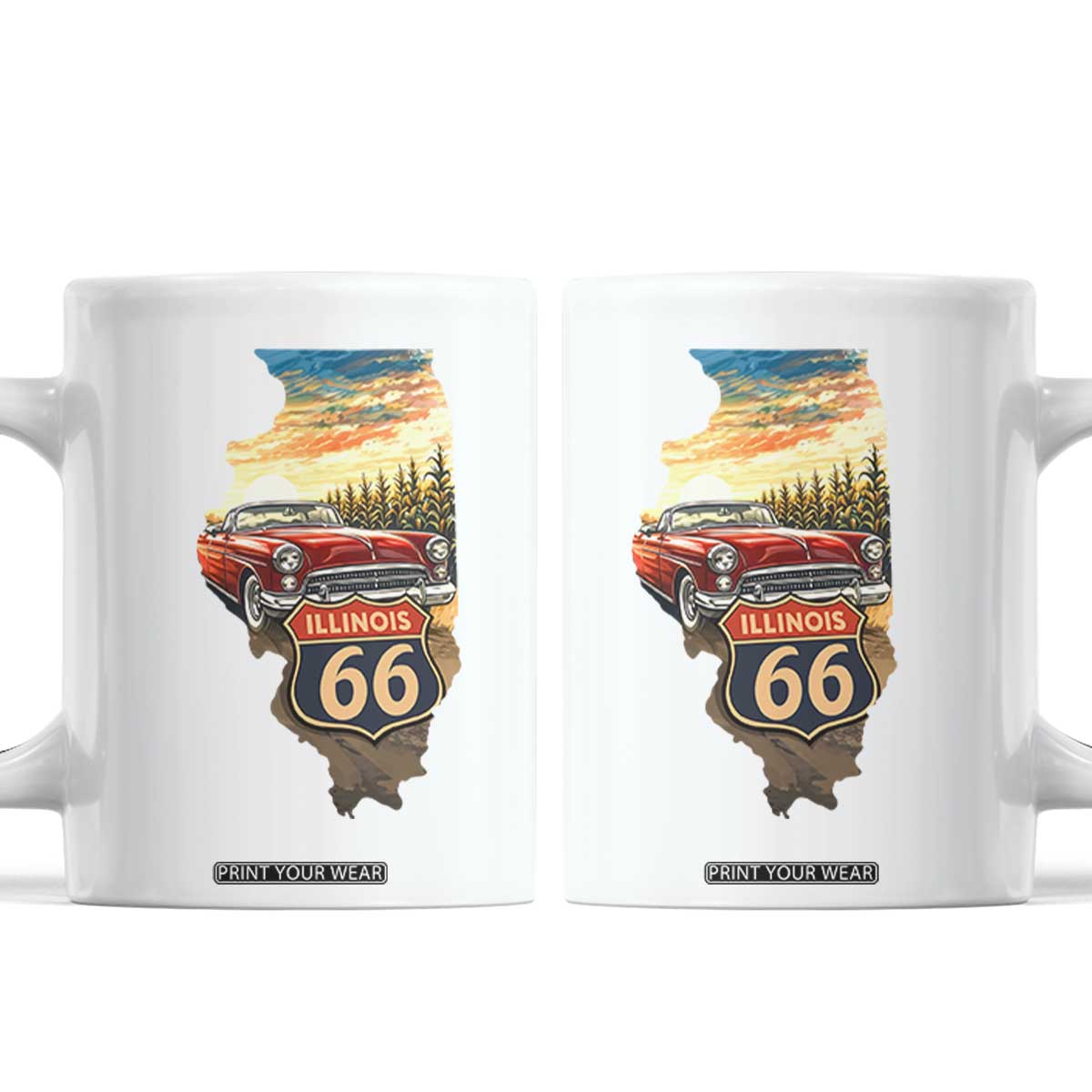 Route Highway 66 Illinois State Pride Coffee Mug Mother Road Travel Gift TS12 White Print Your Wear