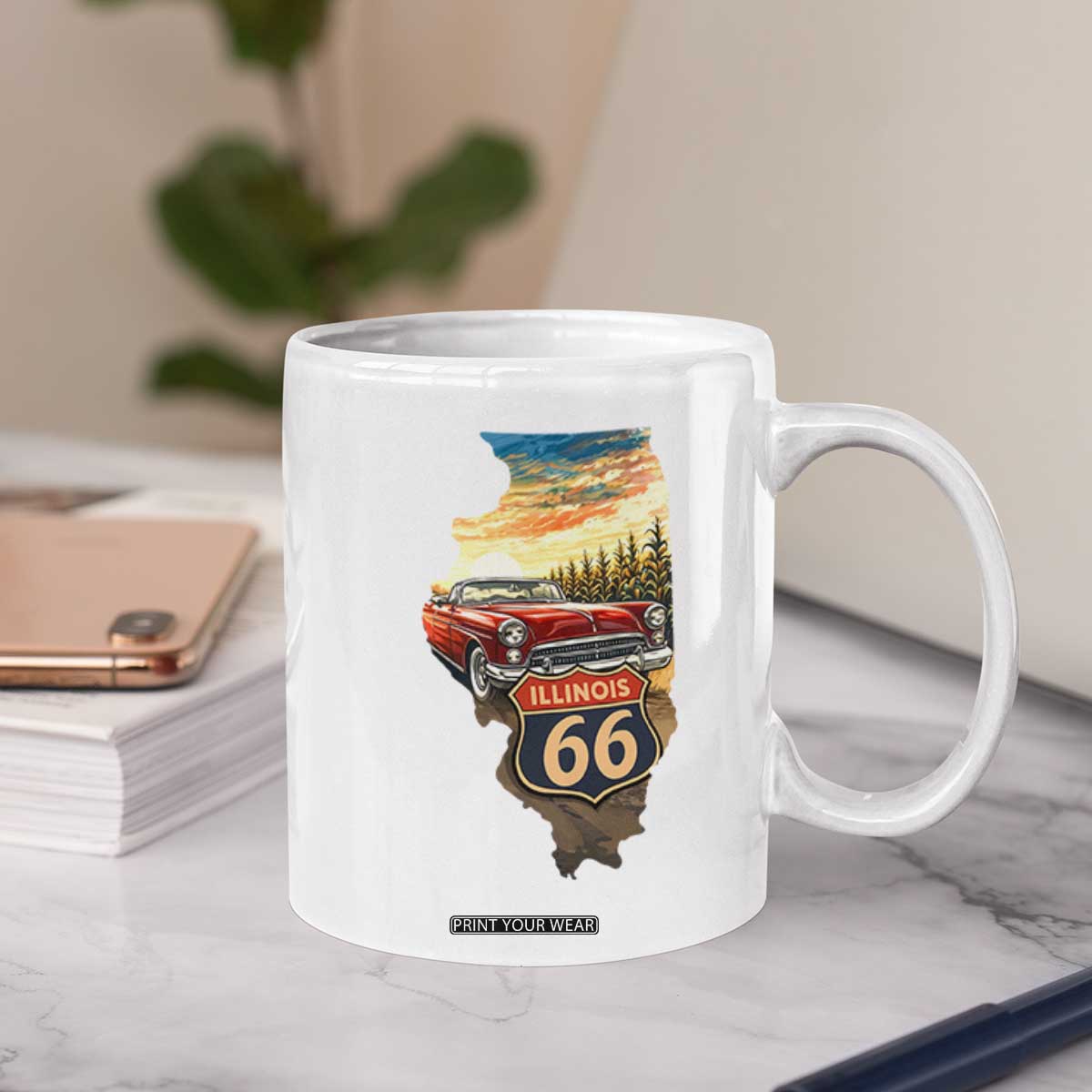 Route Highway 66 Illinois State Pride Coffee Mug Mother Road Travel Gift TS12 Print Your Wear