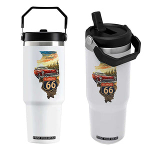 Route Highway 66 Illinois State Pride Flip Straw Tumbler Mother Road Travel Gift TS12 One Size: 30 oz White Print Your Wear