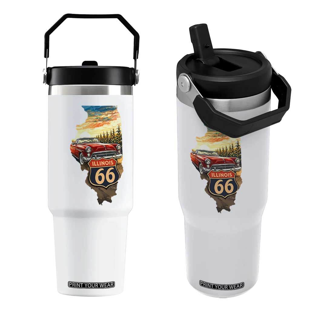 Route Highway 66 Illinois State Pride Flip Straw Tumbler Mother Road Travel Gift TS12 One Size: 30 oz White Print Your Wear