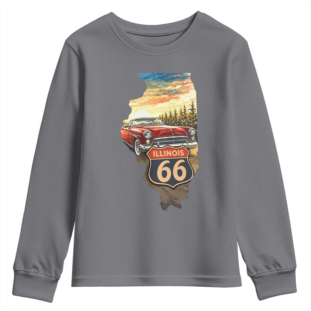 Route Highway 66 Illinois State Pride Youth Sweatshirt Mother Road Travel Gift TS12 Charcoal Print Your Wear