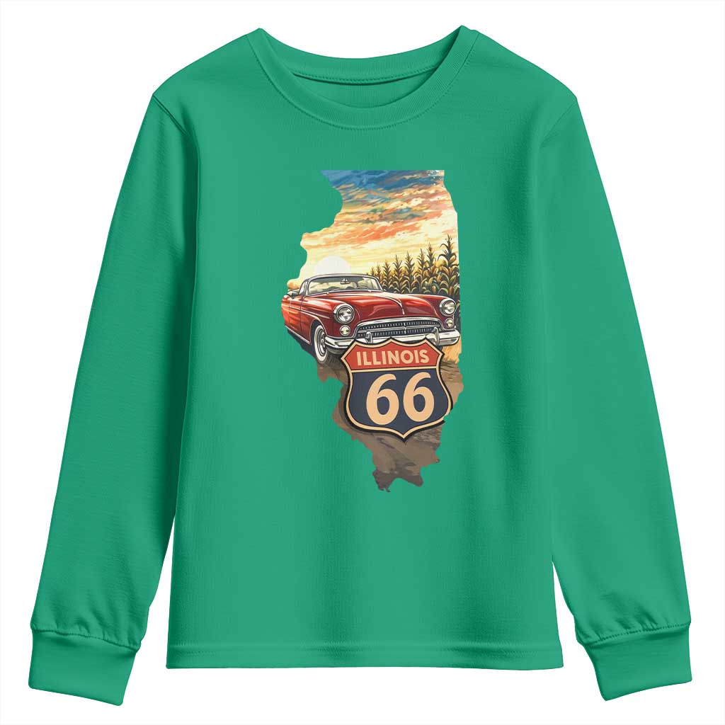 Route Highway 66 Illinois State Pride Youth Sweatshirt Mother Road Travel Gift TS12 Irish Green Print Your Wear