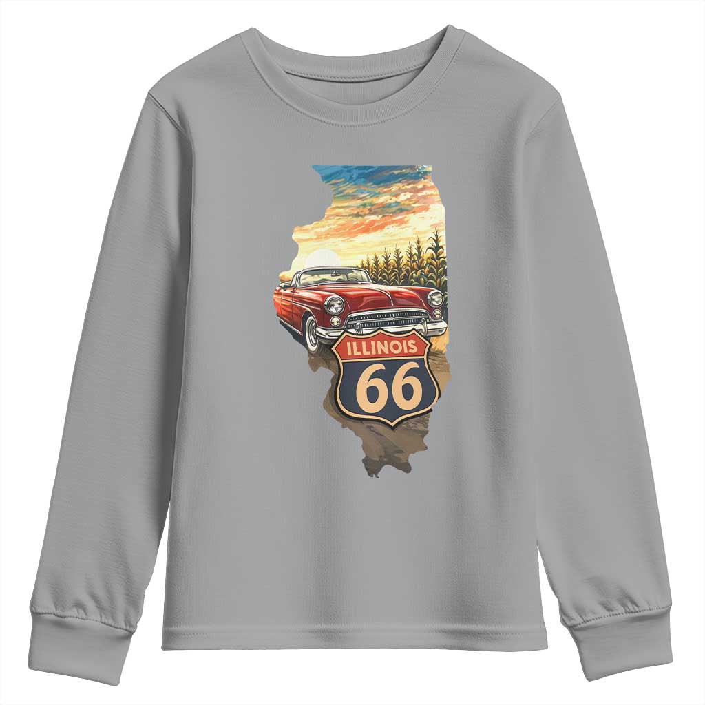 Route Highway 66 Illinois State Pride Youth Sweatshirt Mother Road Travel Gift TS12 Sport Gray Print Your Wear