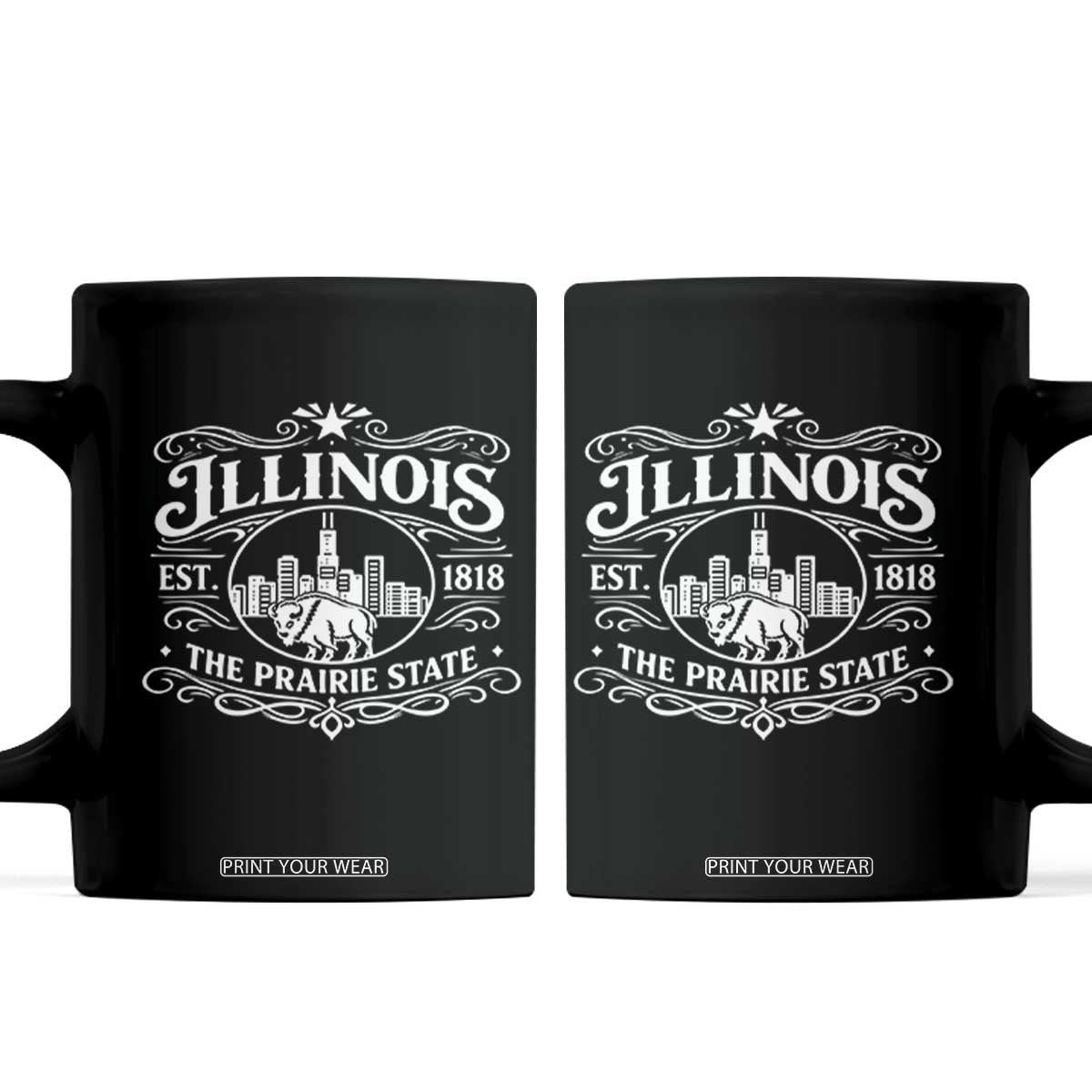 The Prairie State Illinois Souvenir Coffee Mug Historic Midwest Gift TS12 Black Print Your Wear
