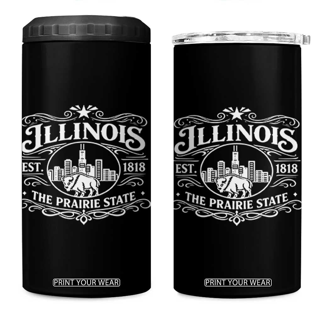 The Prairie State Illinois Souvenir 4 in 1 Can Cooler Tumbler Historic Midwest Gift TS12 One Size: 16 oz Black Print Your Wear
