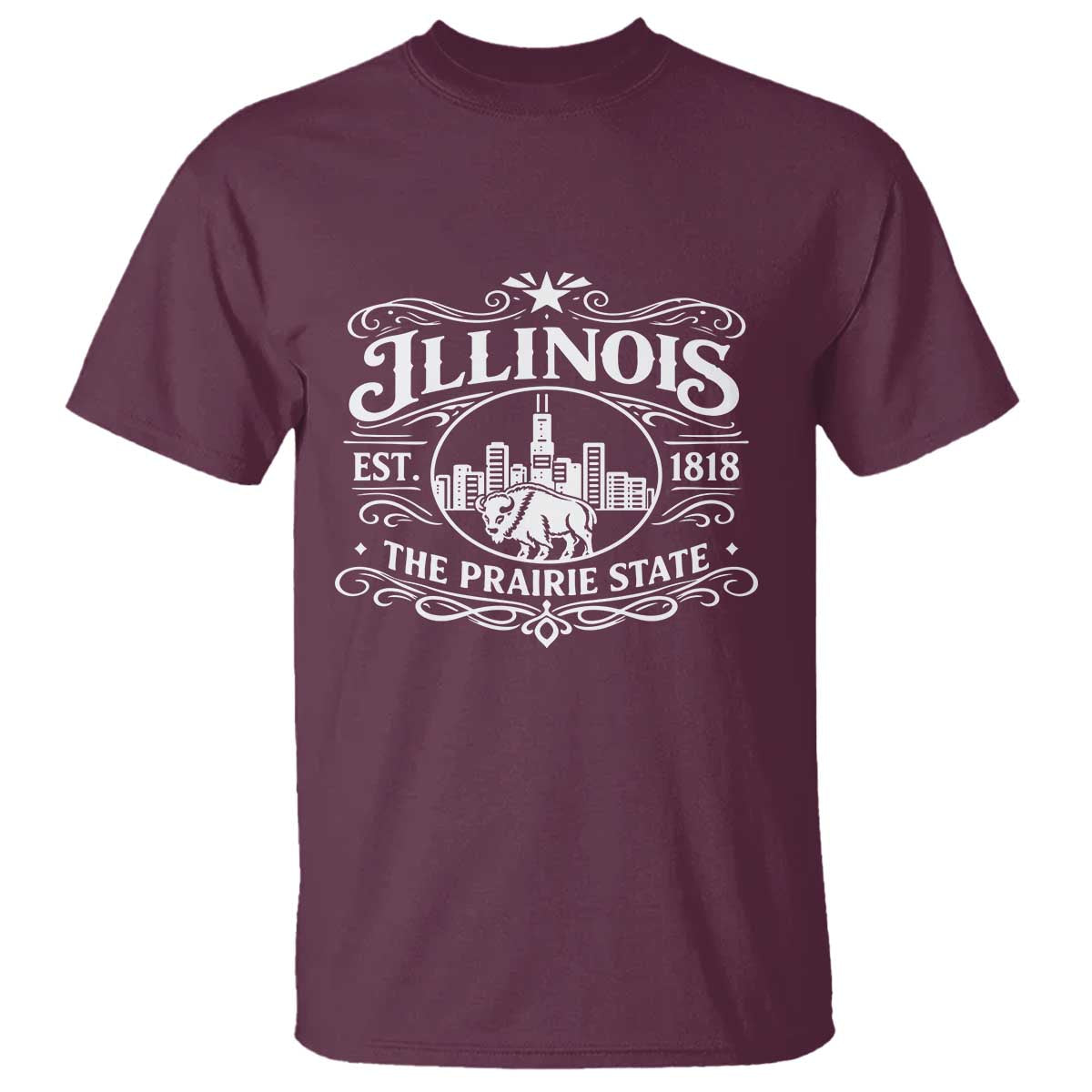 The Prairie State Illinois Souvenir T Shirt Historic Midwest Gift TS12 Maroon Print Your Wear