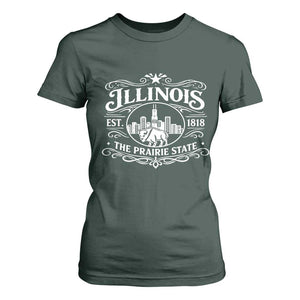 The Prairie State Illinois Souvenir T Shirt For Women Historic Midwest Gift TS12 Dark Forest Green Print Your Wear