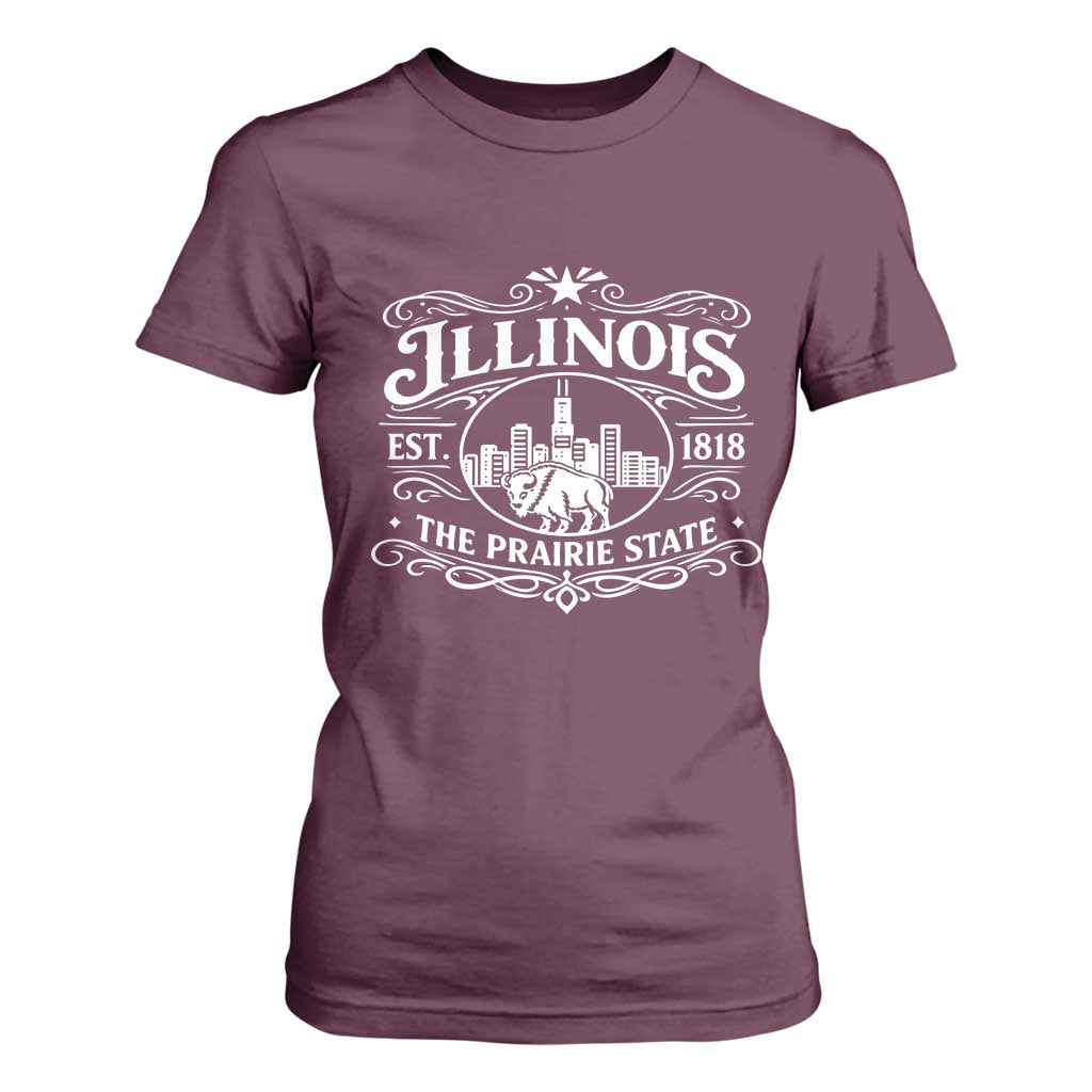 The Prairie State Illinois Souvenir T Shirt For Women Historic Midwest Gift TS12 Maroon Print Your Wear