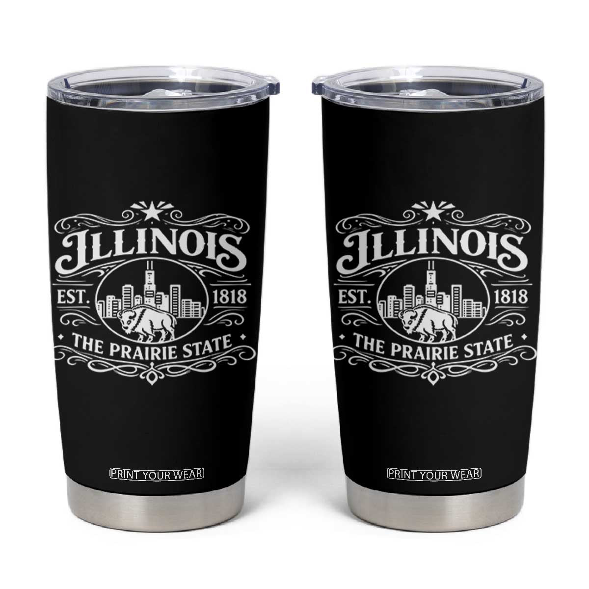 The Prairie State Illinois Souvenir Tumbler Cup Historic Midwest Gift TS12 Black Print Your Wear