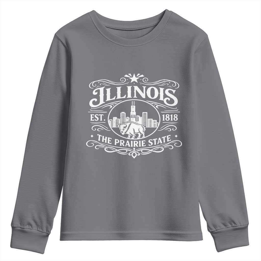 The Prairie State Illinois Souvenir Youth Sweatshirt Historic Midwest Gift TS12 Charcoal Print Your Wear