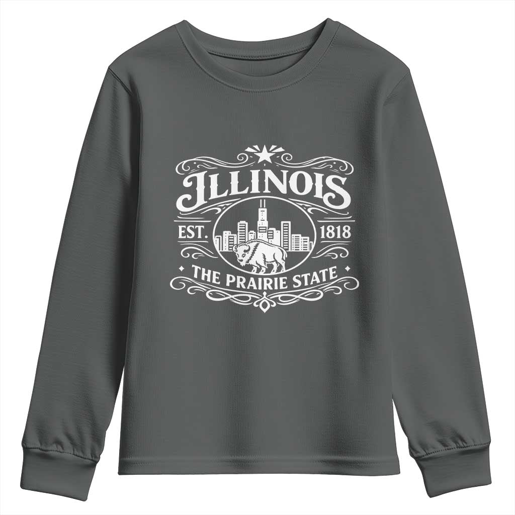 The Prairie State Illinois Souvenir Youth Sweatshirt Historic Midwest Gift TS12 Dark Heather Print Your Wear
