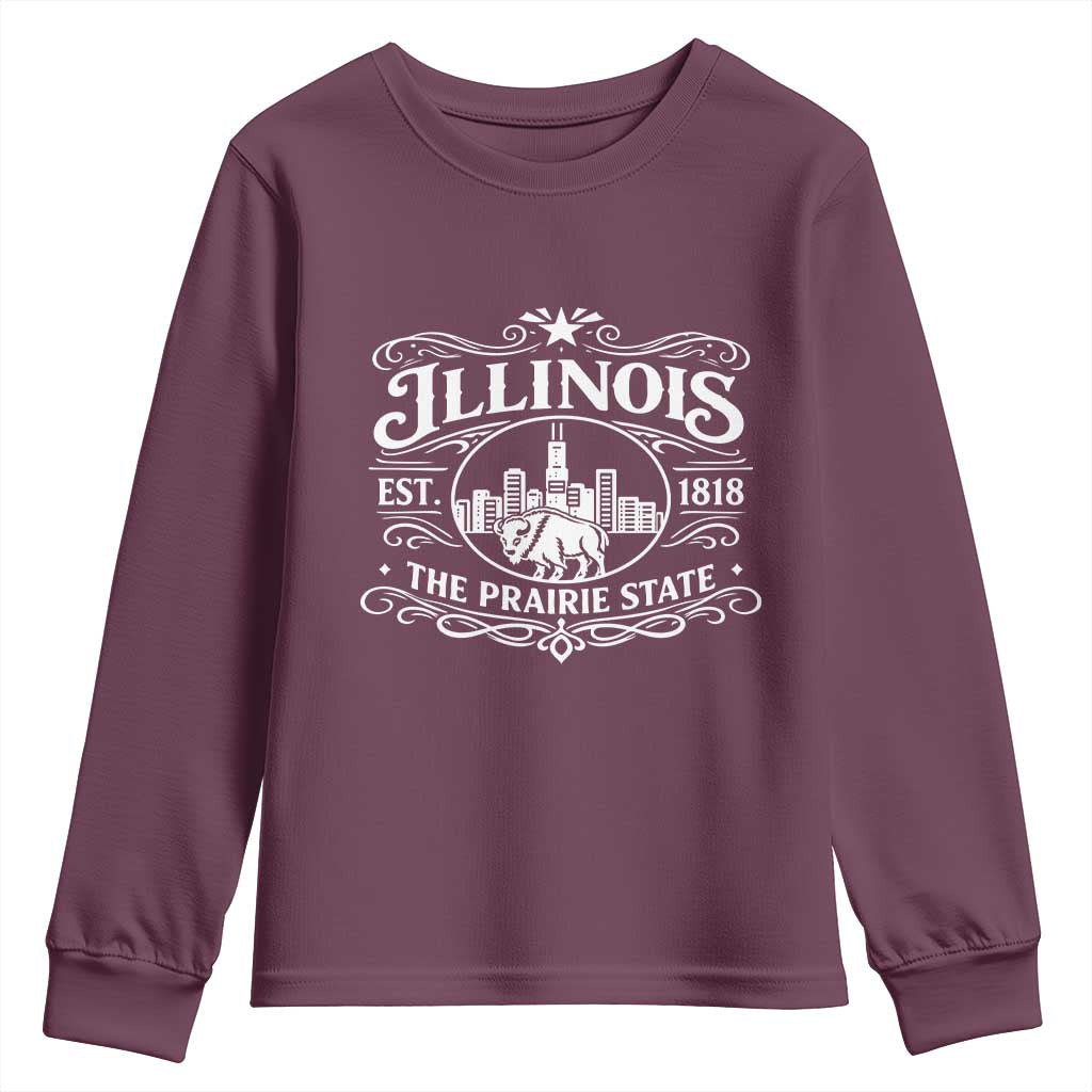 The Prairie State Illinois Souvenir Youth Sweatshirt Historic Midwest Gift TS12 Maroon Print Your Wear