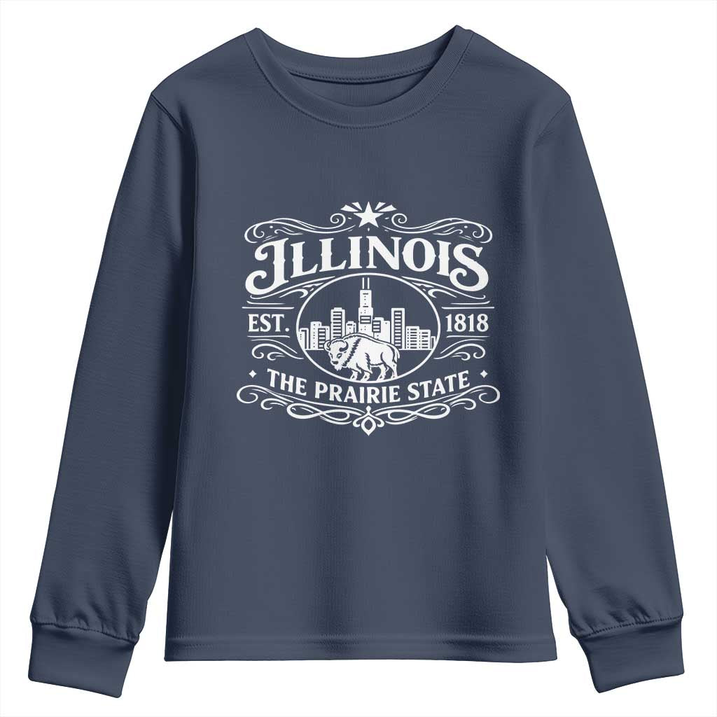 The Prairie State Illinois Souvenir Youth Sweatshirt Historic Midwest Gift TS12 Navy Print Your Wear