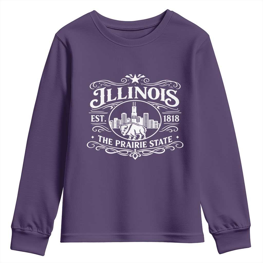The Prairie State Illinois Souvenir Youth Sweatshirt Historic Midwest Gift TS12 Purple Print Your Wear