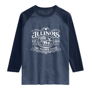 Illinois State Pride Raglan Shirt The Prairie State Souvenir Gift TS12 Heather Denim Navy Print Your Wear