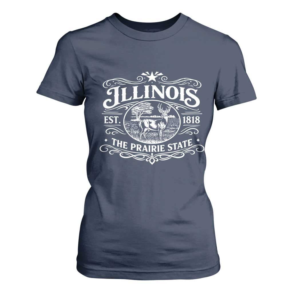 Illinois State Pride T Shirt For Women The Prairie State Souvenir Gift TS12 Navy Print Your Wear