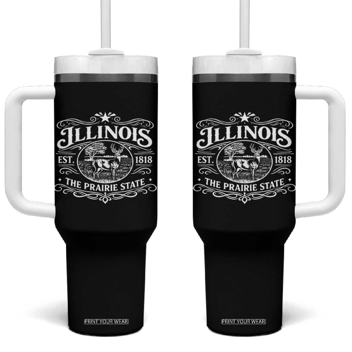 Illinois State Pride Tumbler With Handle The Prairie State Souvenir Gift TS12 One Size: 40 oz Black Print Your Wear
