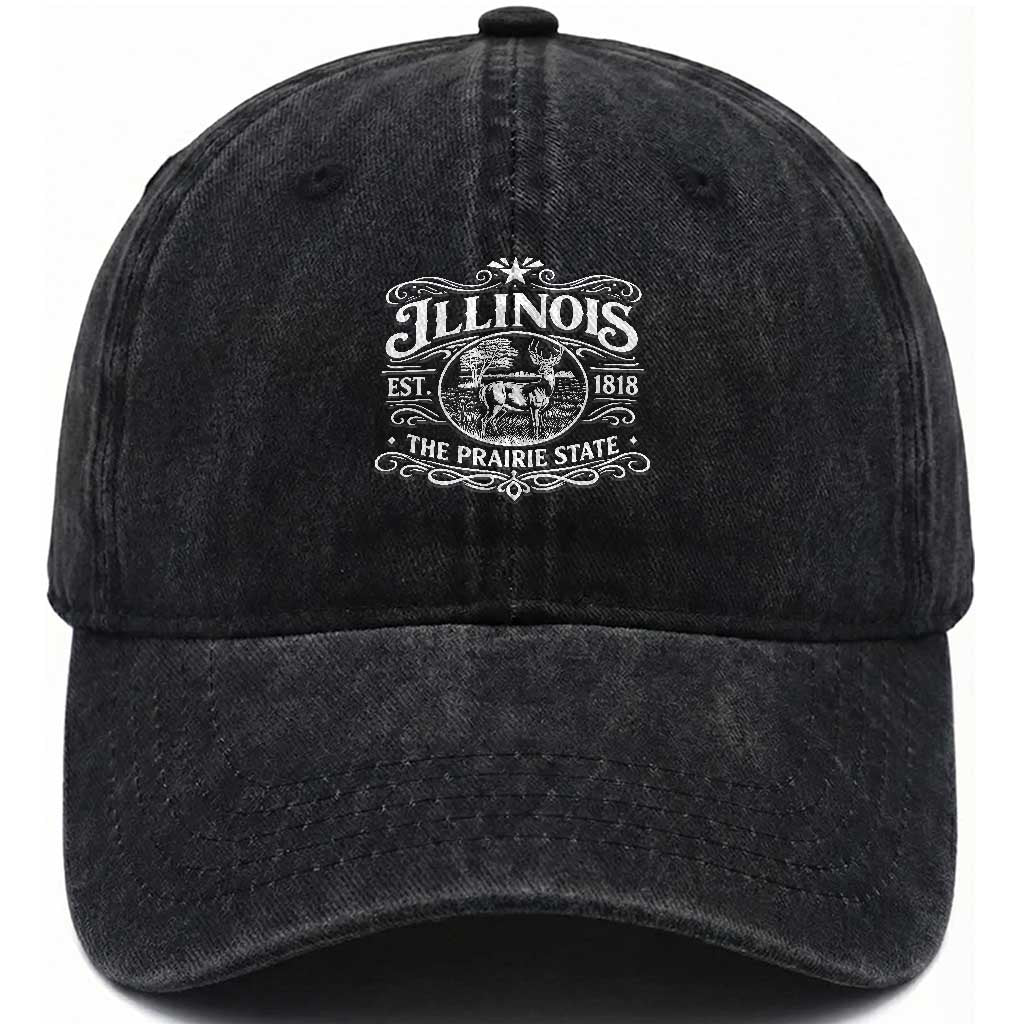 Illinois State Pride Washed Cotton Baseball Cap The Prairie State Souvenir Gift TS12 Print Your Wear