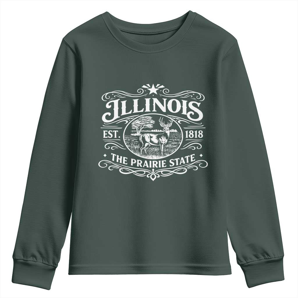 Illinois State Pride Youth Sweatshirt The Prairie State Souvenir Gift TS12 Dark Forest Green Print Your Wear
