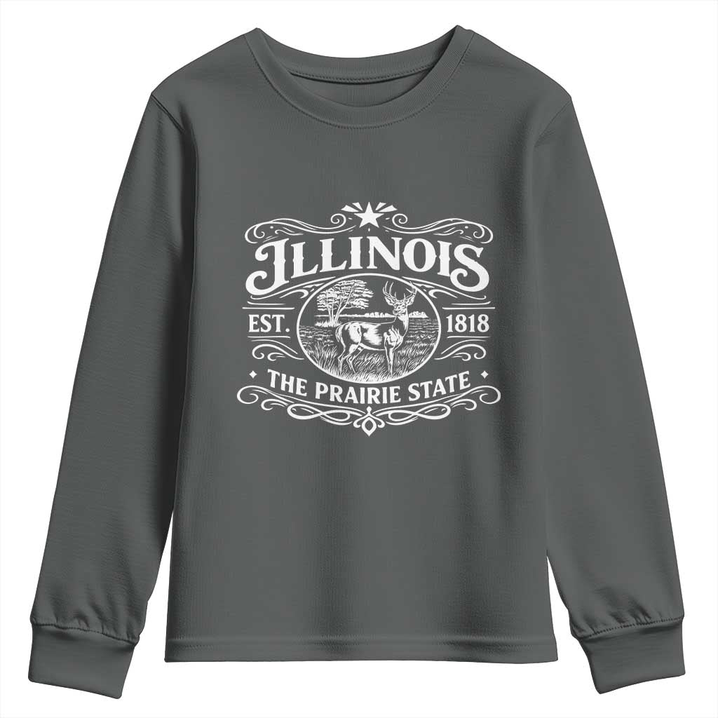 Illinois State Pride Youth Sweatshirt The Prairie State Souvenir Gift TS12 Dark Heather Print Your Wear