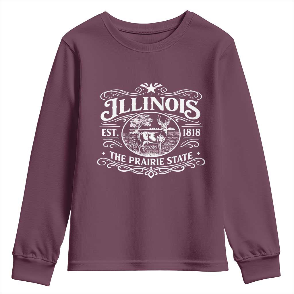 Illinois State Pride Youth Sweatshirt The Prairie State Souvenir Gift TS12 Maroon Print Your Wear