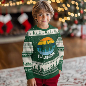 Vintage Illinois Mountain Forest Ugly Christmas Sweater Nature Adventure Gift TS12 Forest Green Beige Print Your Wear