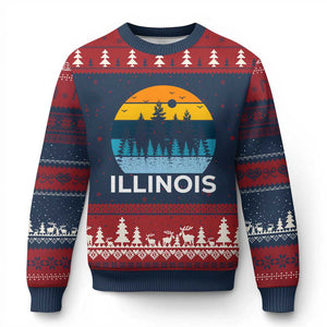 Vintage Illinois Mountain Forest Ugly Christmas Sweater Nature Adventure Gift TS12 Navy Red Print Your Wear