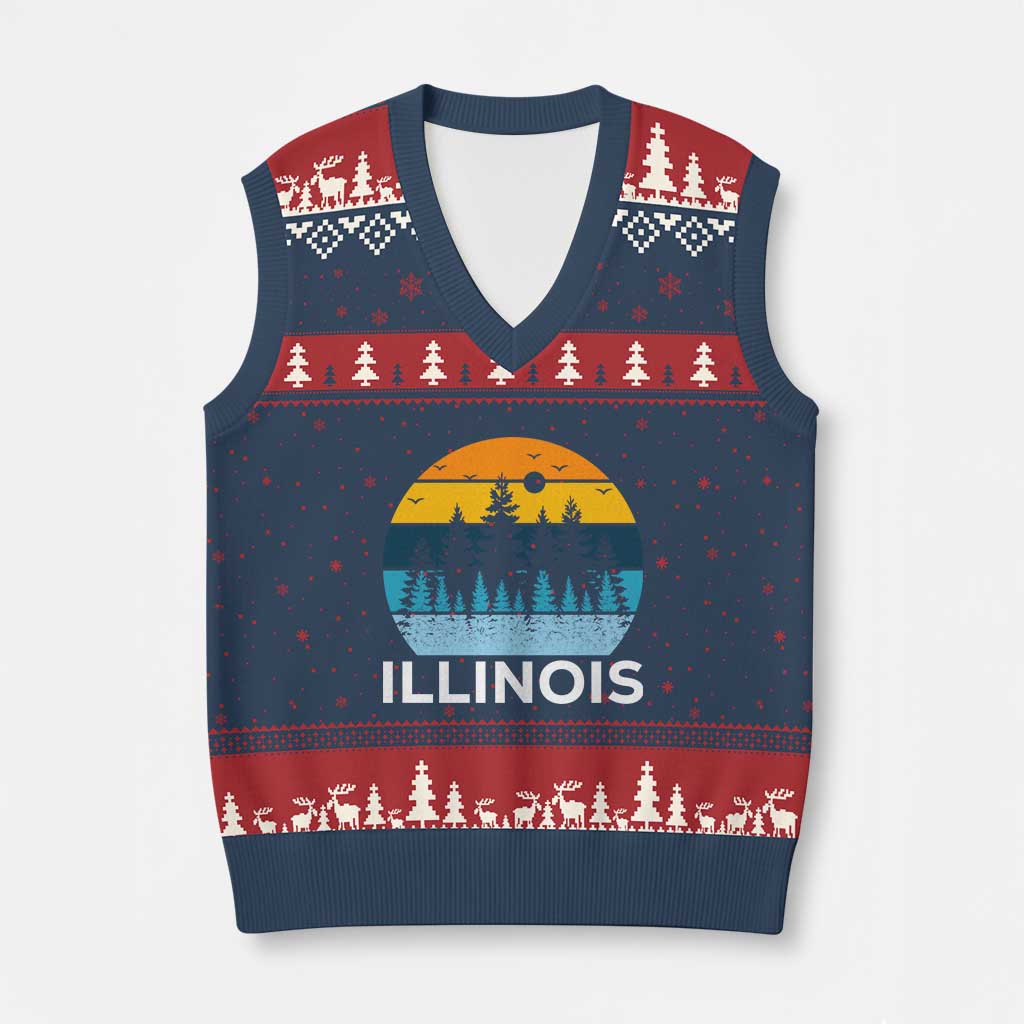 Vintage Illinois Mountain Forest V-Neck Knit Sweater Vest Nature Adventure Gift TS12 Navy Red Print Your Wear