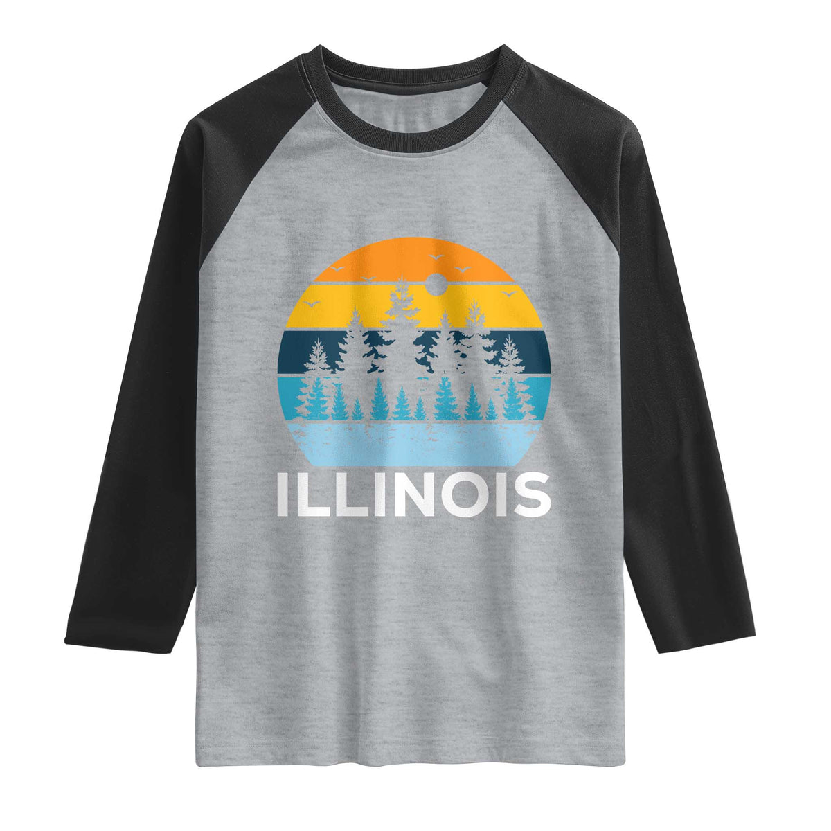 Vintage Illinois Mountain Forest Raglan Shirt Nature Adventure Gift TS12 Heather Gray Black Print Your Wear