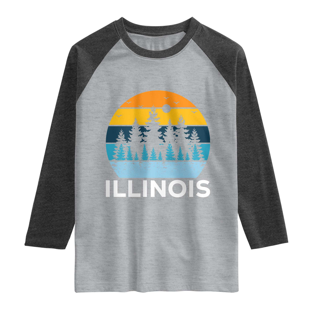 Vintage Illinois Mountain Forest Raglan Shirt Nature Adventure Gift TS12 Heather Gray Heather Charcoal Print Your Wear