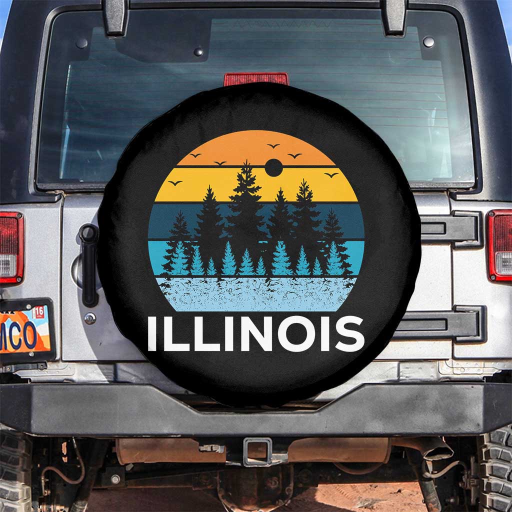 Vintage Illinois Mountain Forest Spare Tire Cover Nature Adventure Gift TS12 No hole Black Print Your Wear