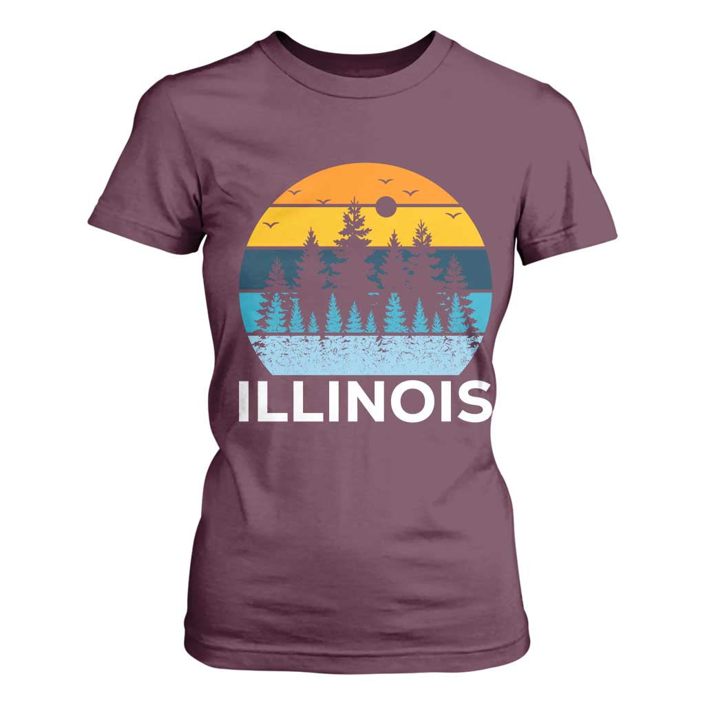 Vintage Illinois Mountain Forest T Shirt For Women Nature Adventure Gift TS12 Maroon Print Your Wear